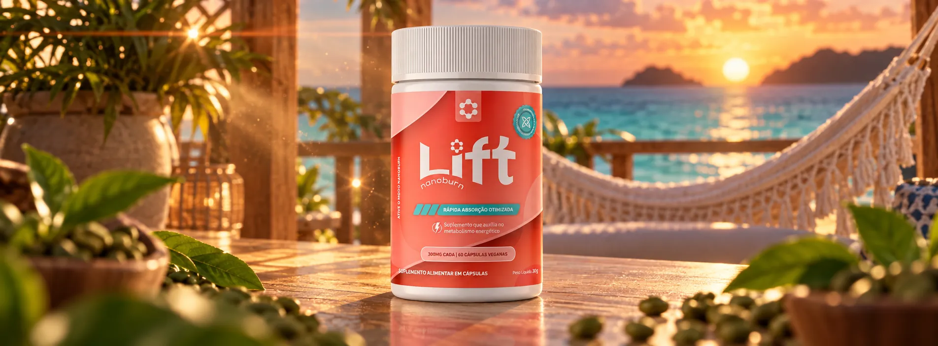Lift Nanoburn numa varanda de frente para o mar ao pôr do sol